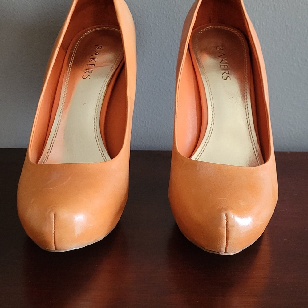 Leather Coral Orange Bakers Heels